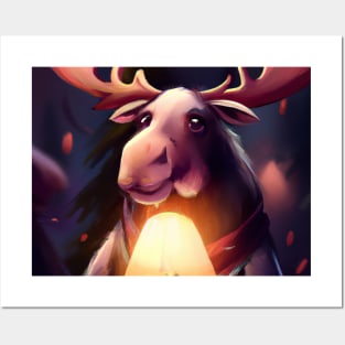 Cute Moose Drawing Posters and Art